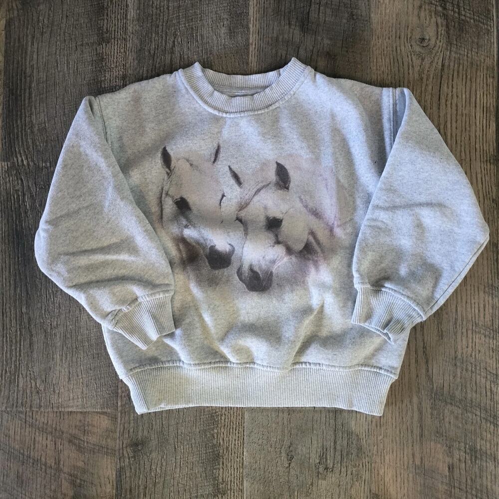 Zara Girls Horses Long Sleeve Sweatshirt Cotton Shirt Size 6/7 Grey